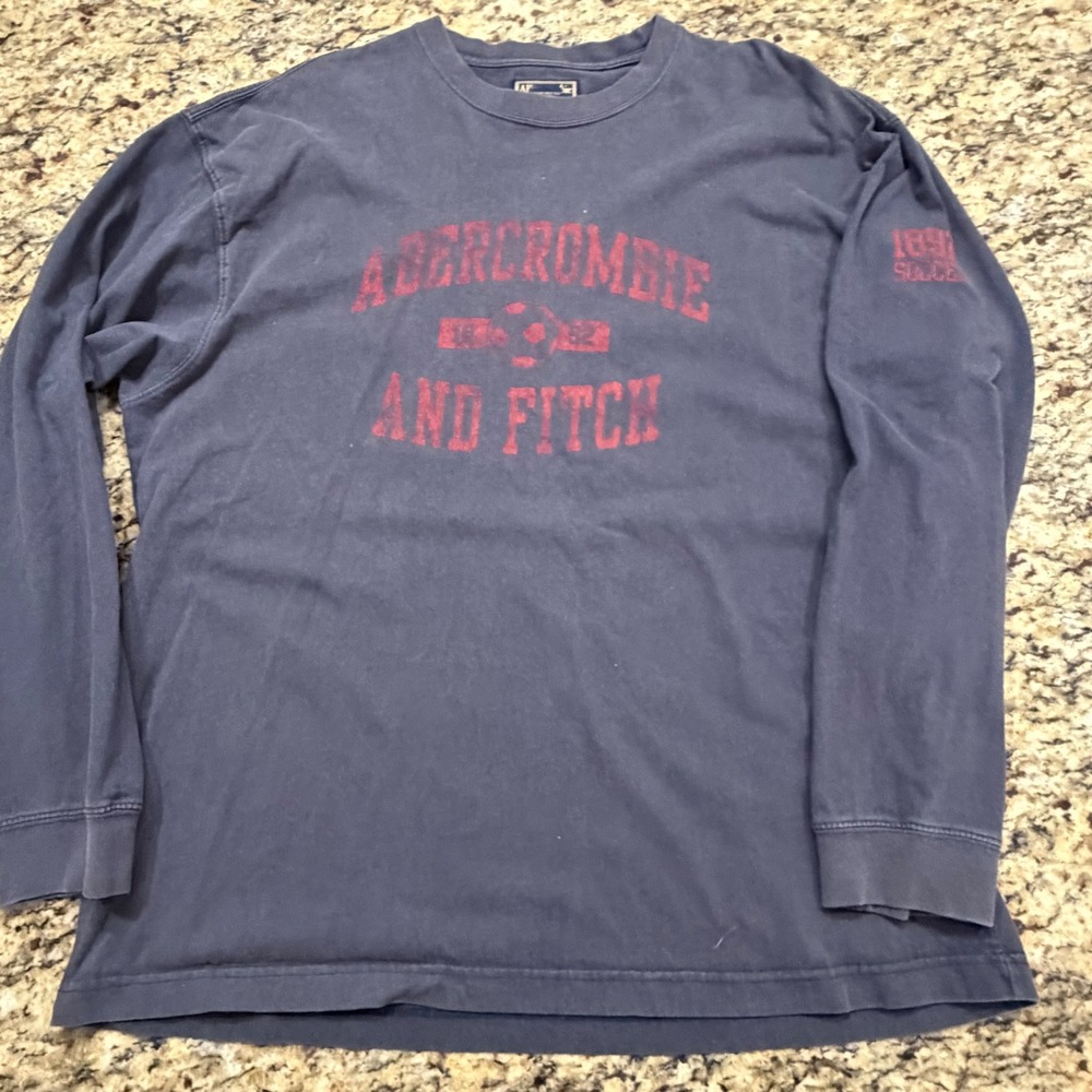 Vintage Abercrombie & Fitch Mens XL Long Sleeve Graphic T-Shirt Navy Blue Soccer